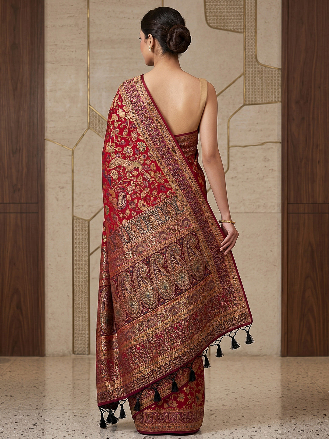 Red Art Silk Woven Saree