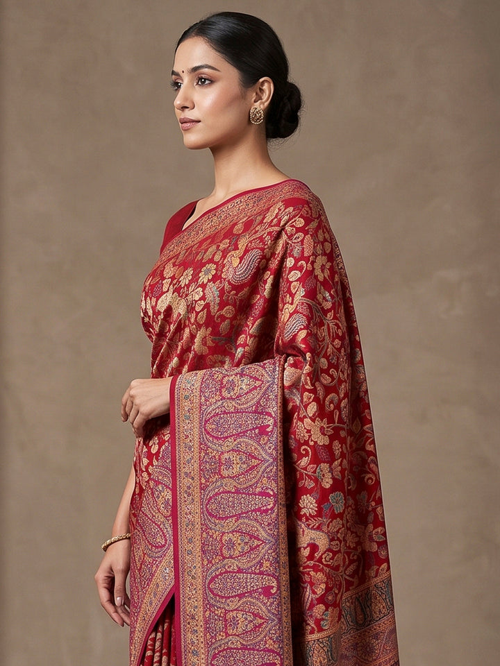 Red Art Silk Woven Saree
