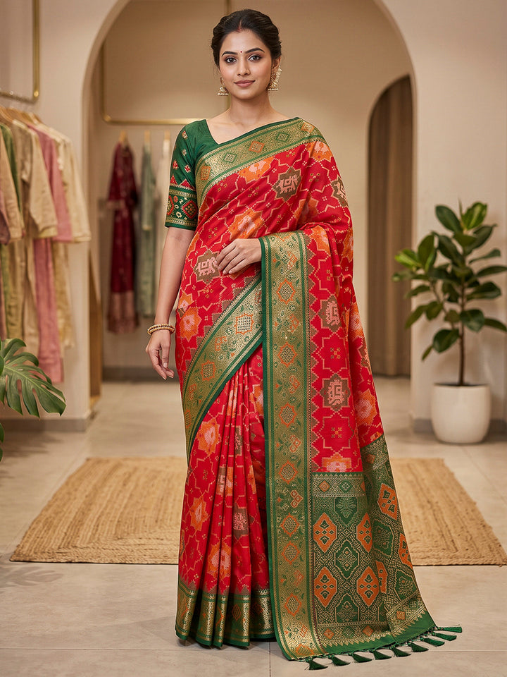 Red Art Silk Woven Saree