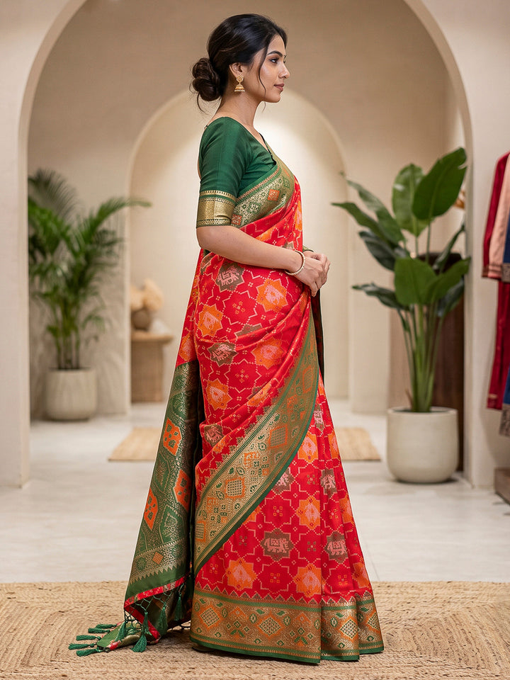 Red Art Silk Woven Saree