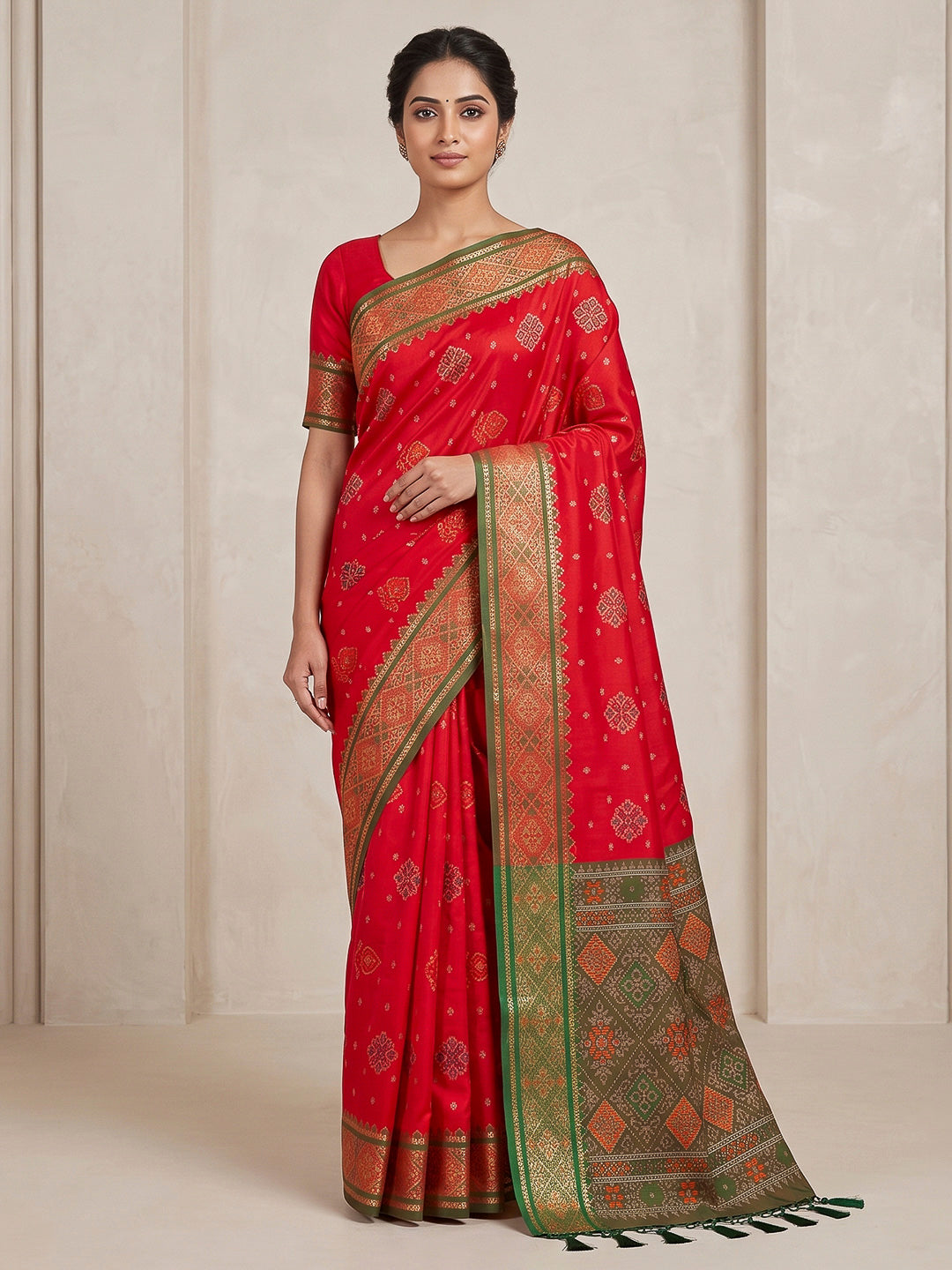 Red Art Silk Woven Saree