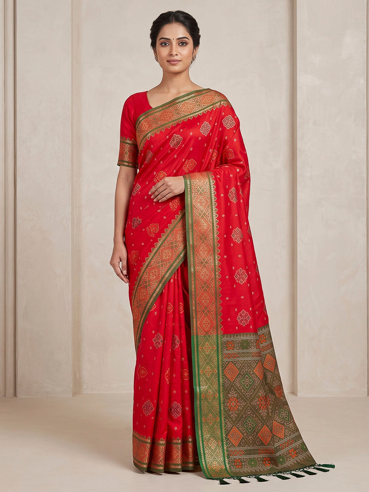 Red Art Silk Woven Saree