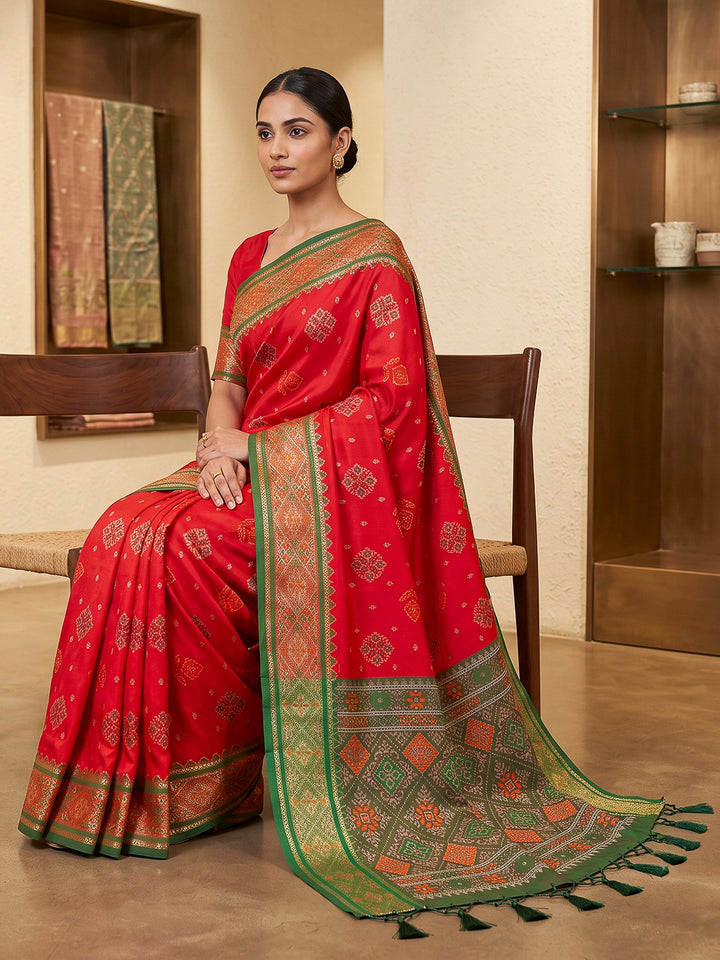 Red Art Silk Woven Saree