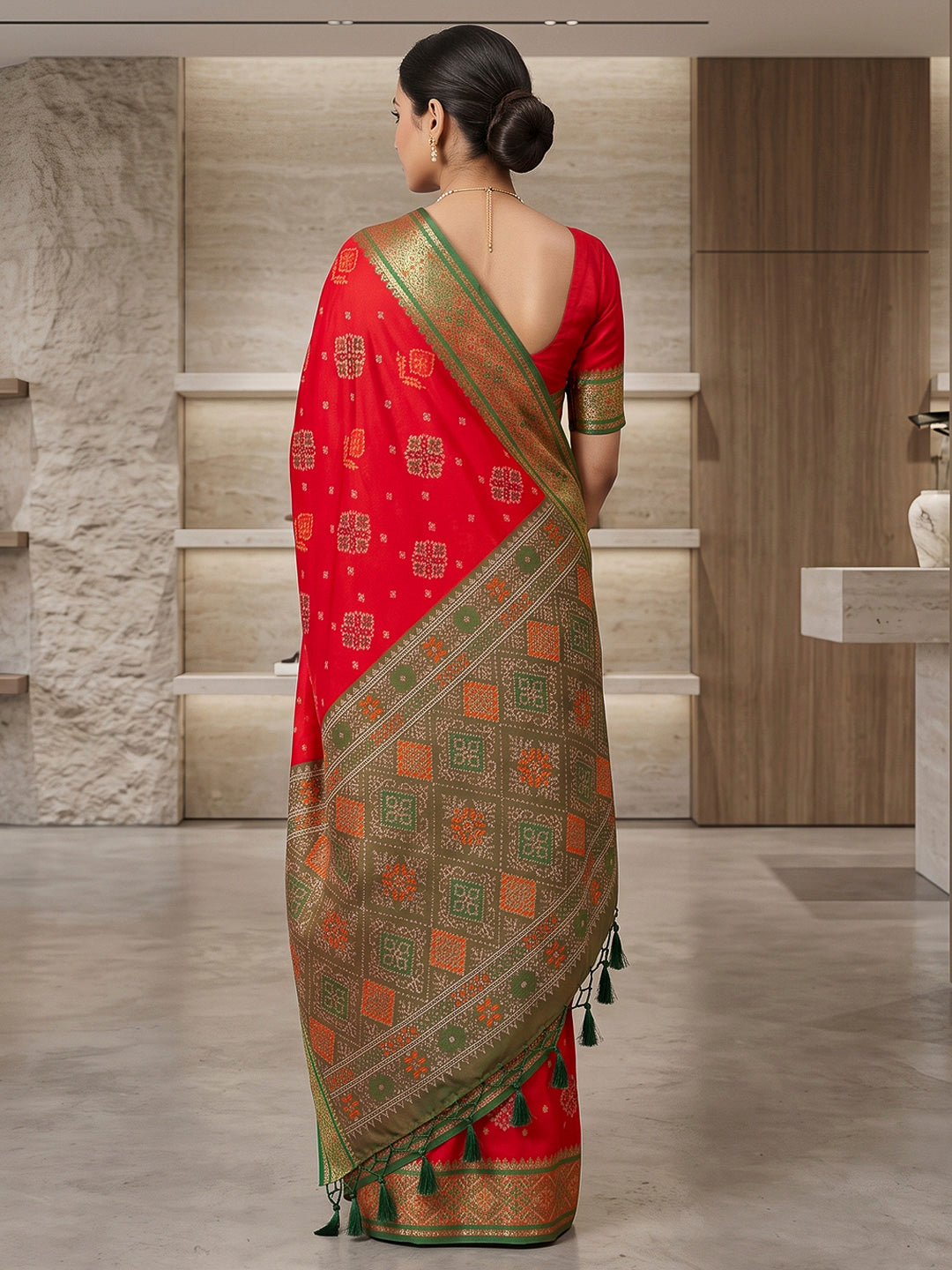 Red Art Silk Woven Saree
