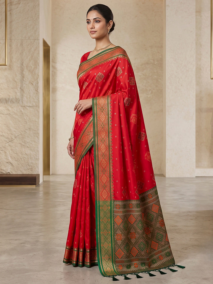Red Art Silk Woven Saree