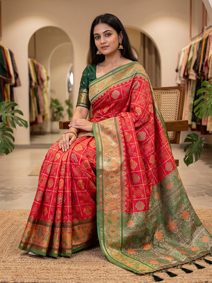 Red Art Silk Woven Saree
