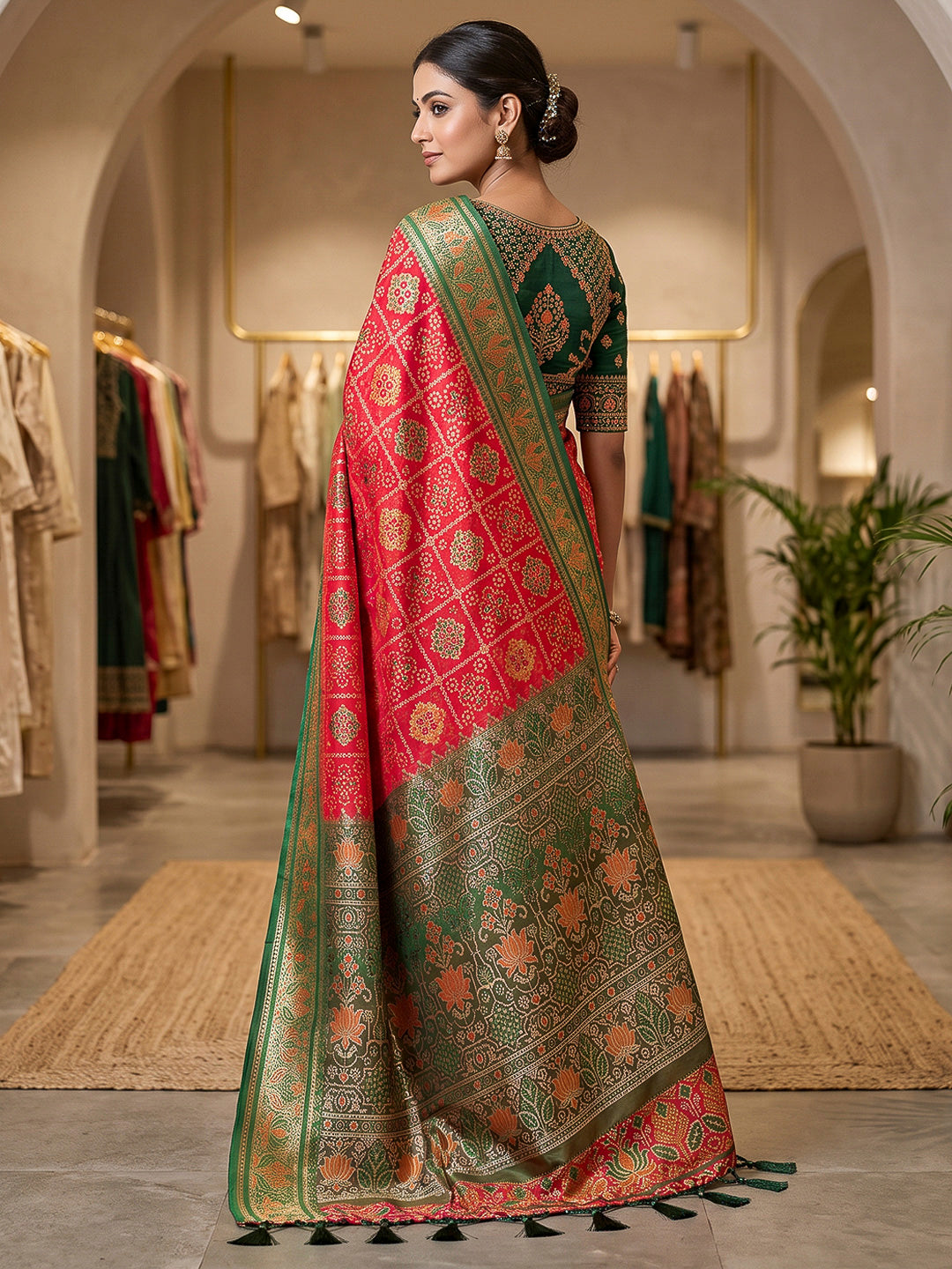 Red Art Silk Woven Saree