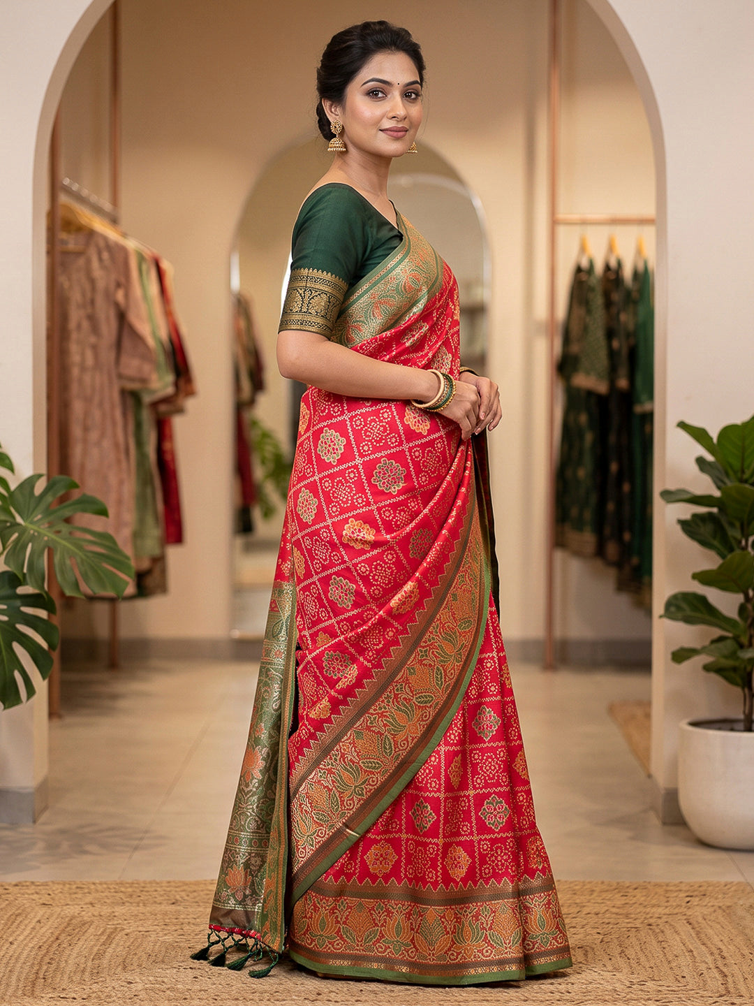 Red Art Silk Woven Saree