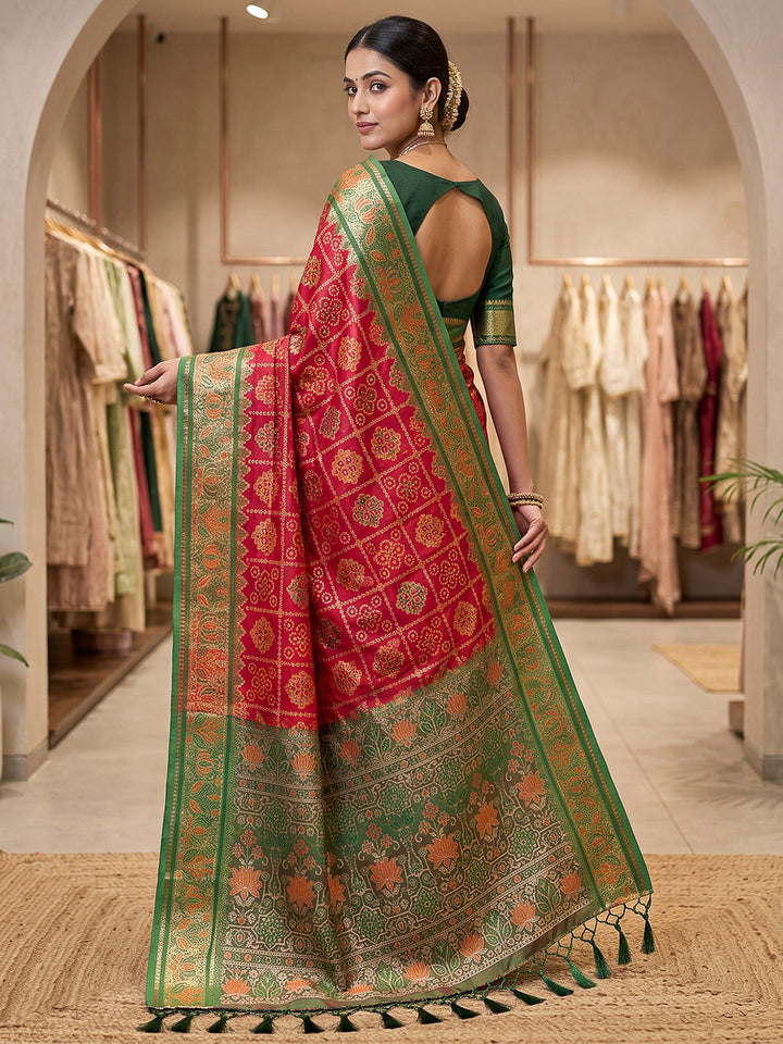 Red Art Silk Woven Saree