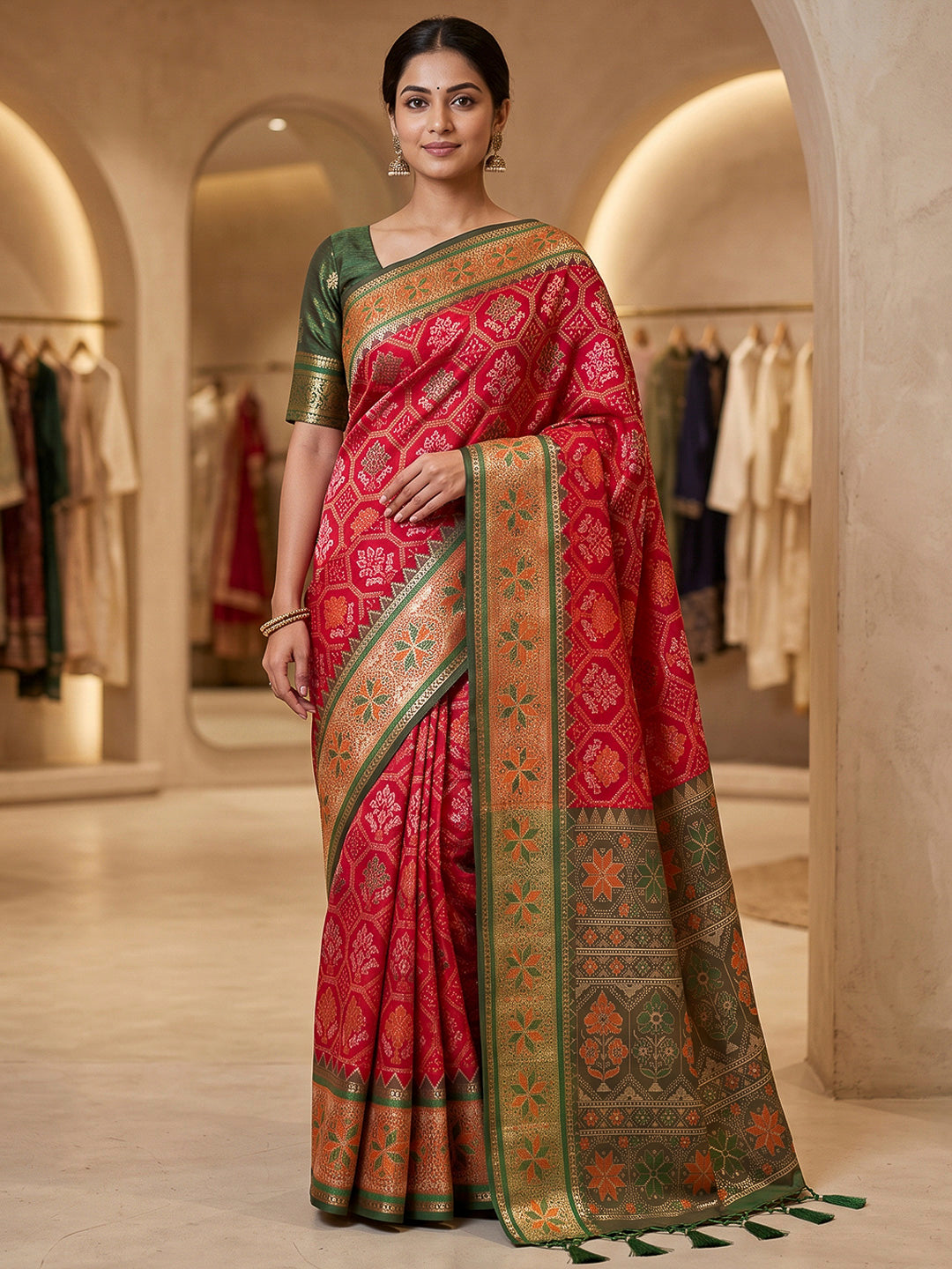 Red Art Silk Woven Saree