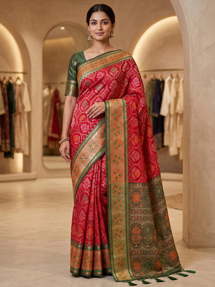 Red Art Silk Woven Saree