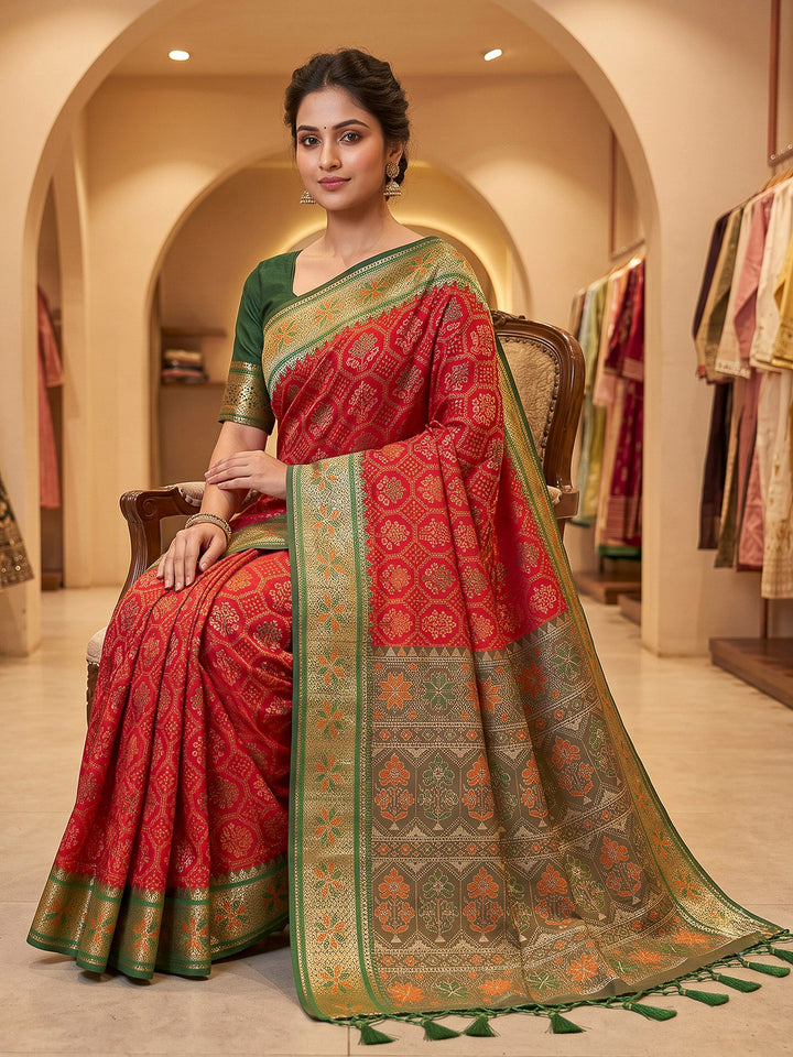Red Art Silk Woven Saree