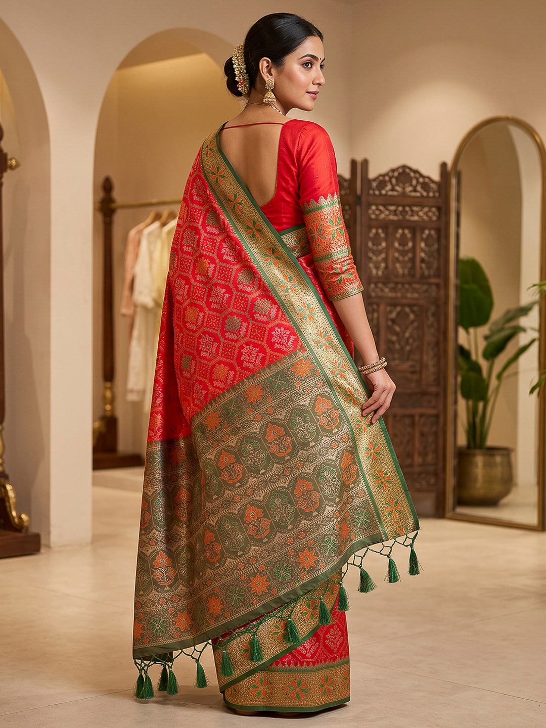 Red Art Silk Woven Saree