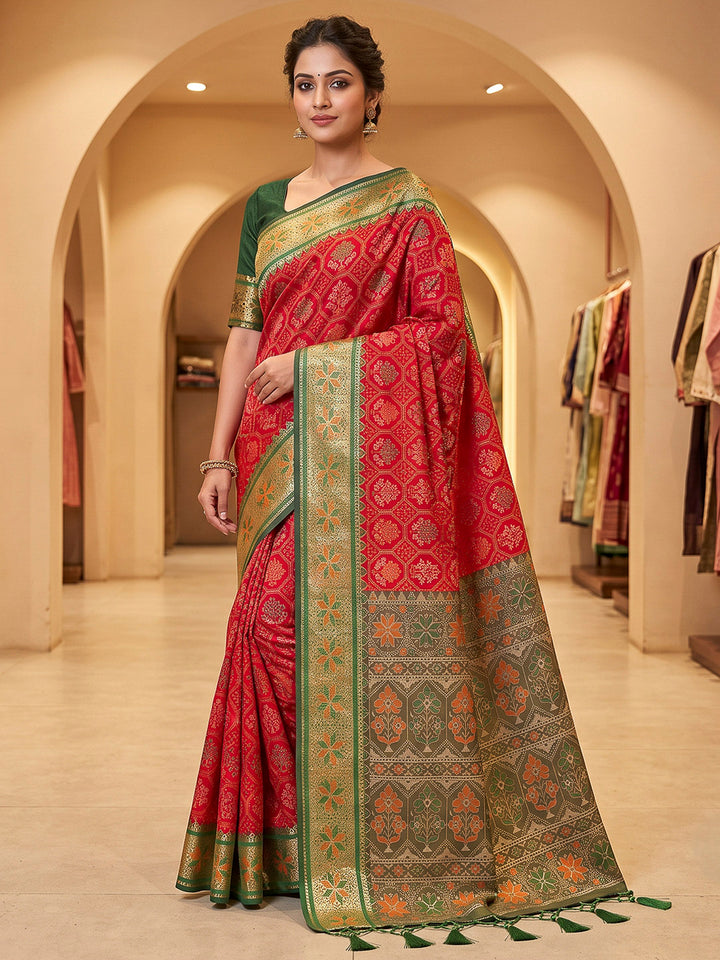Red Art Silk Woven Saree