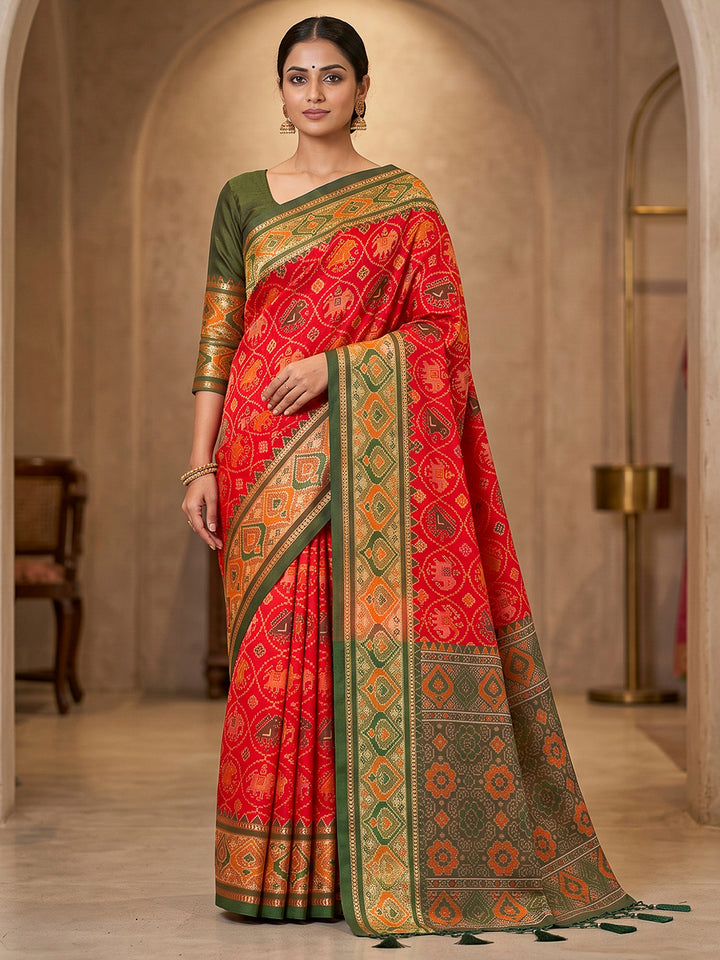 Red Art Silk Woven Saree