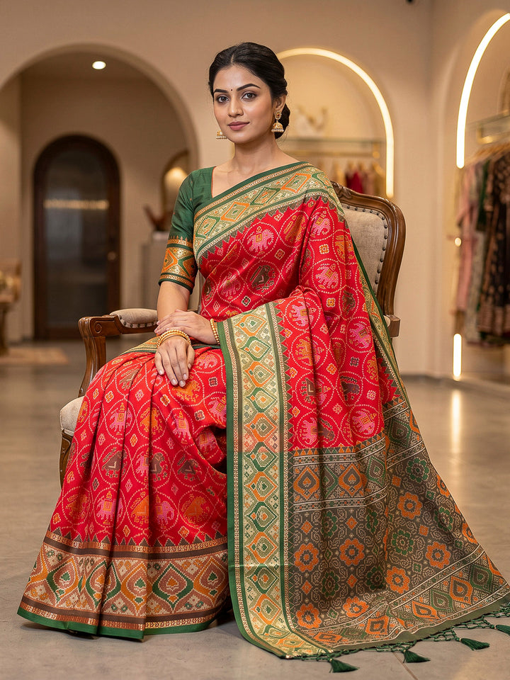 Red Art Silk Woven Saree