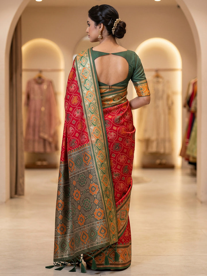 Red Art Silk Woven Saree