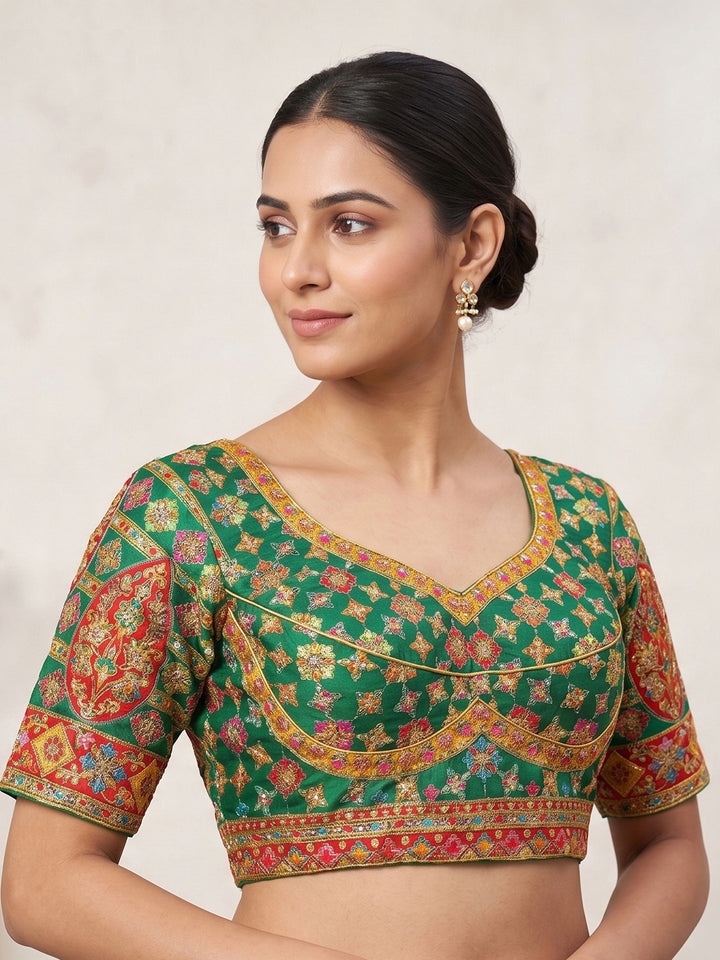 Premium Green Embroidery Viscose Blouse Piece
