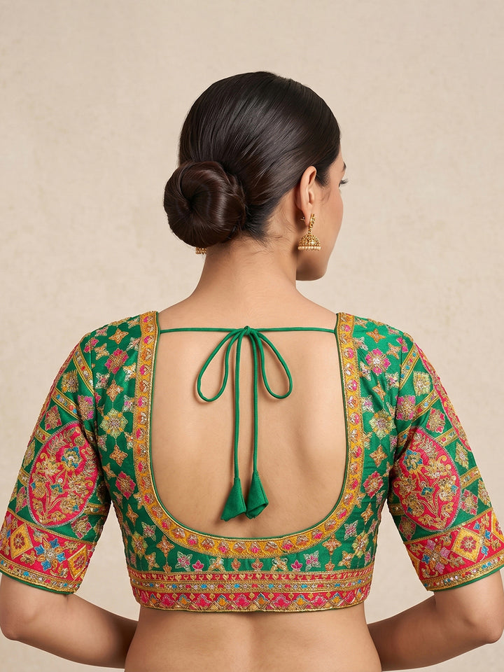 Premium Green Embroidery Viscose Blouse Piece
