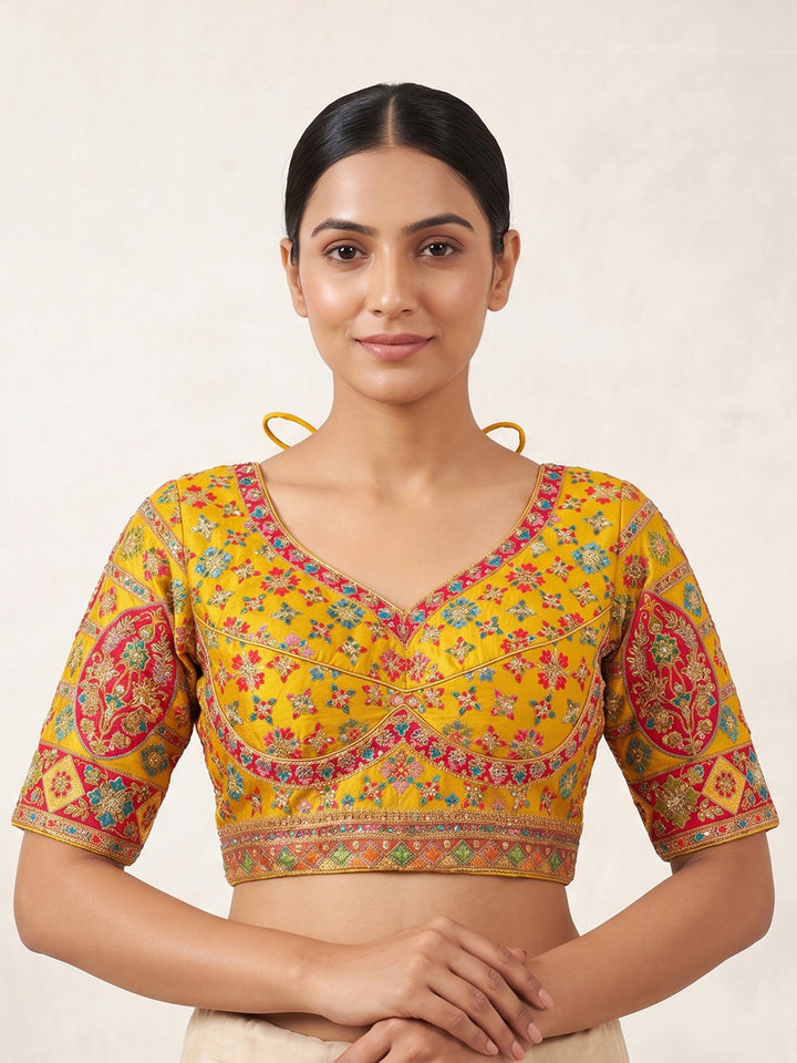 Premium Mustard Embroidery Viscose Blouse Piece