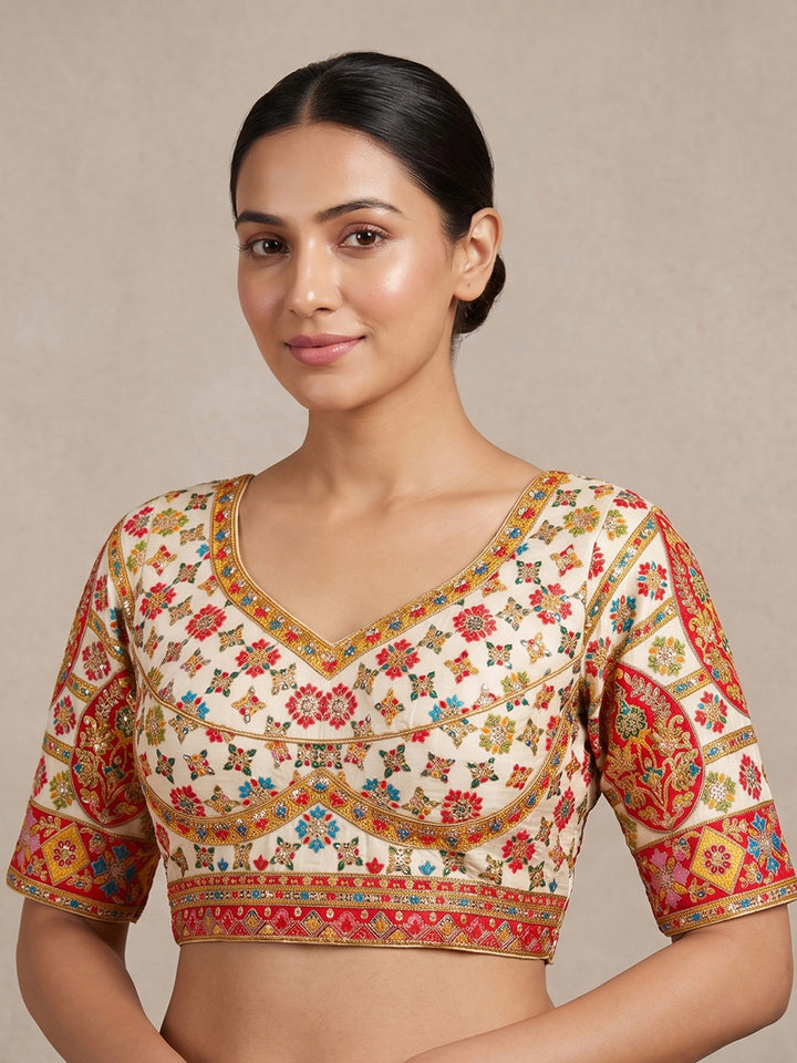 Premium Off-White Embroidery Viscose Blouse Piece