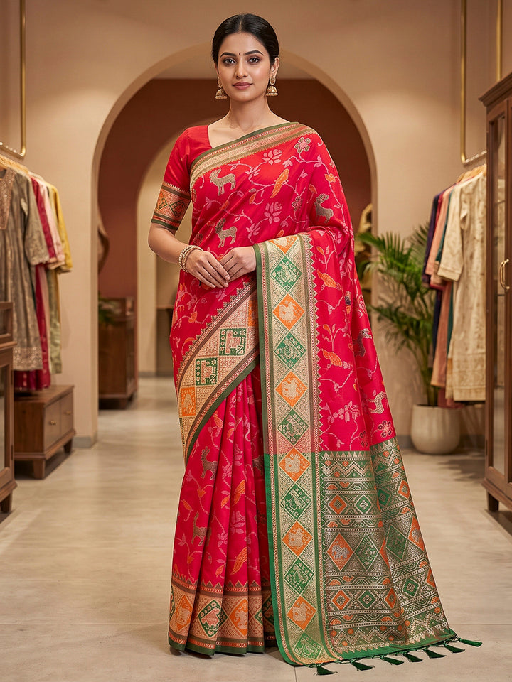 Red Art Silk Woven Saree