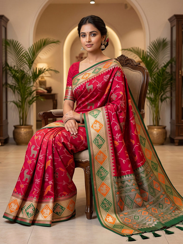 Red Art Silk Woven Saree