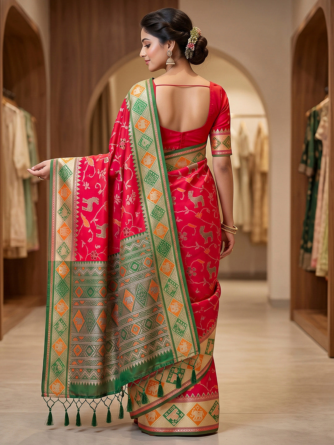 Red Art Silk Woven Saree