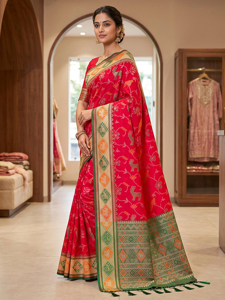 Red Art Silk Woven Saree