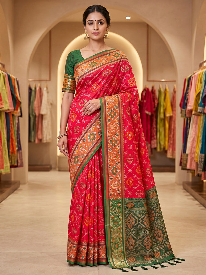 Red Art Silk Woven Saree