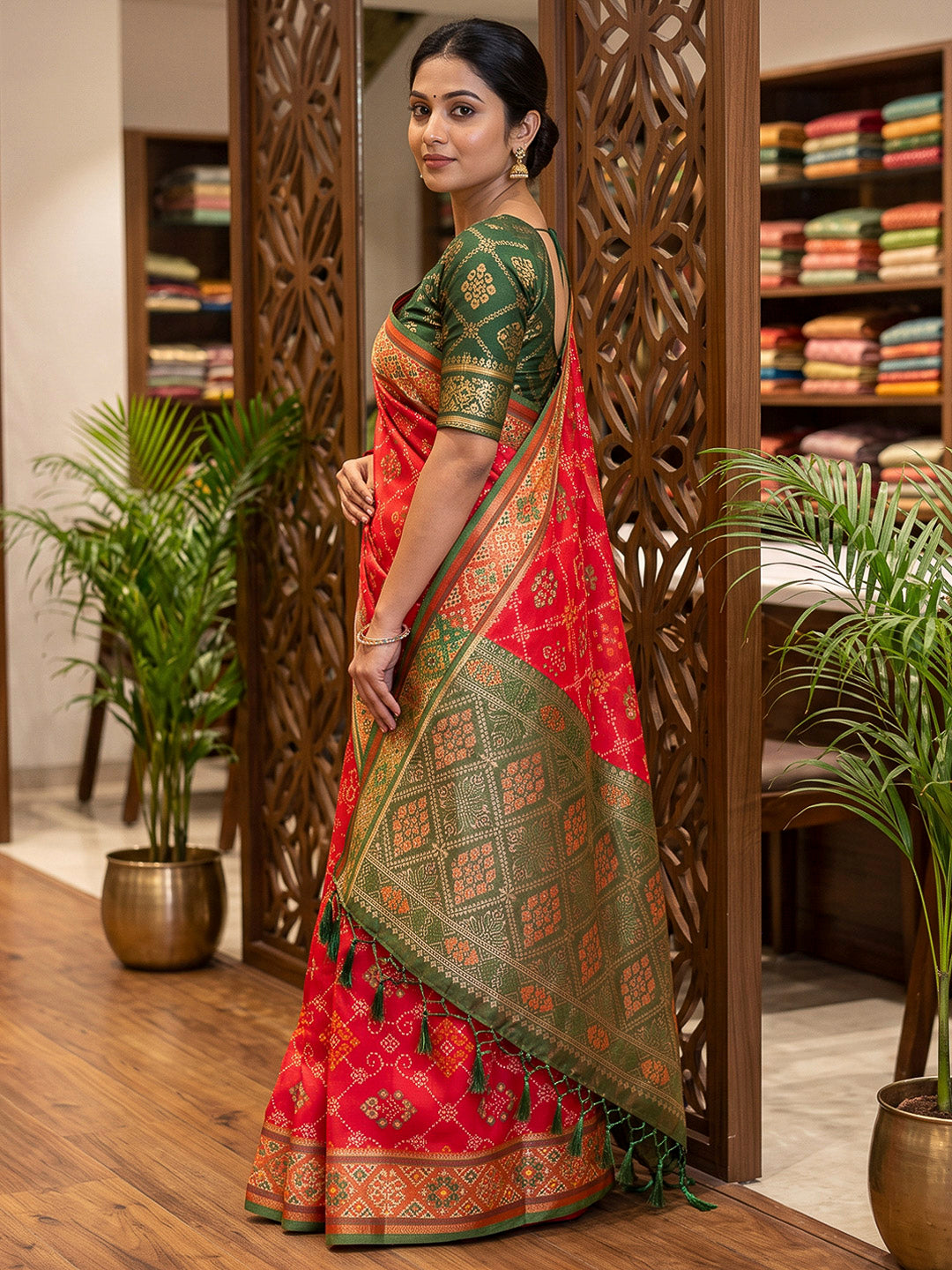 Red Art Silk Woven Saree