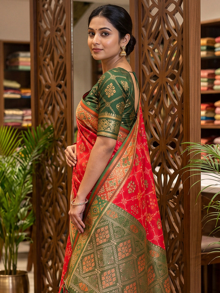 Red Art Silk Woven Saree