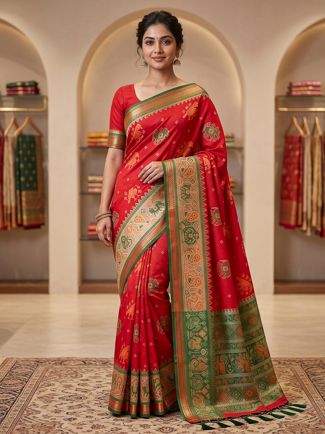 Red Art Silk Woven Saree