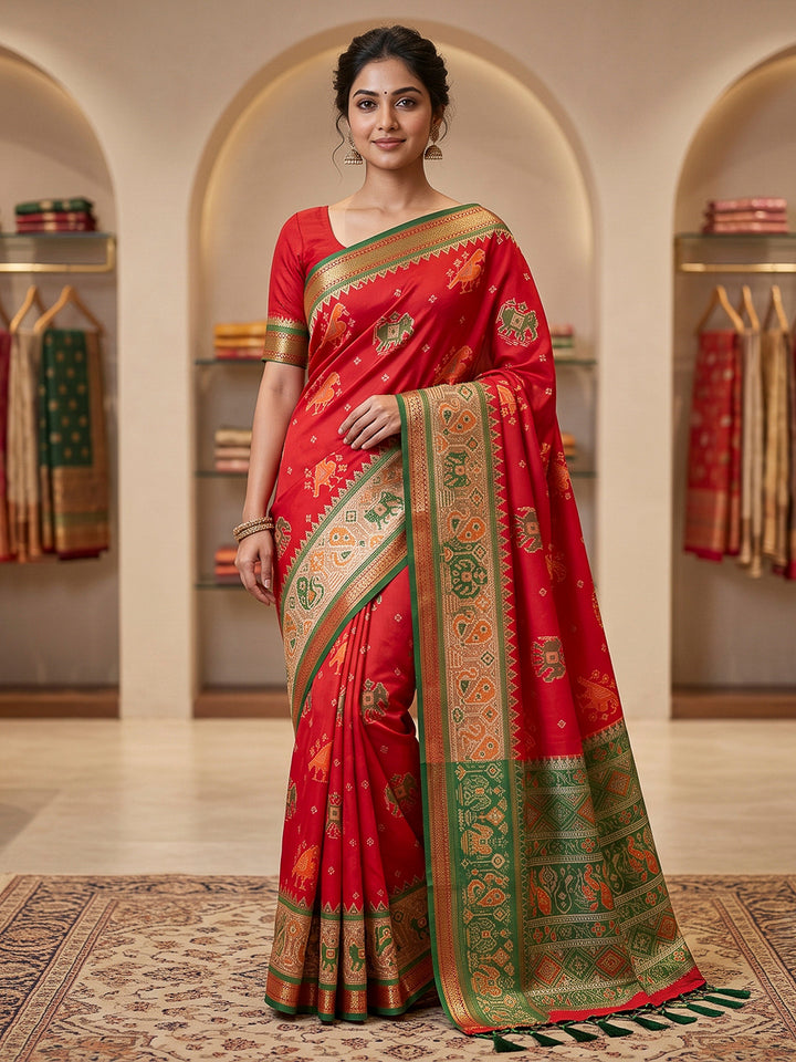 Red Art Silk Woven Saree