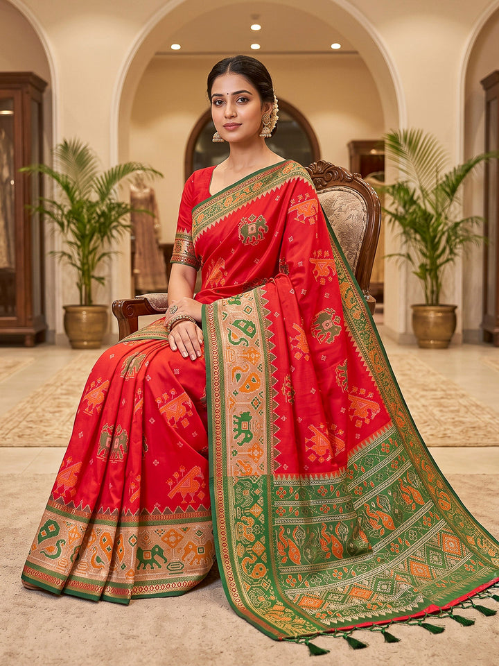 Red Art Silk Woven Saree