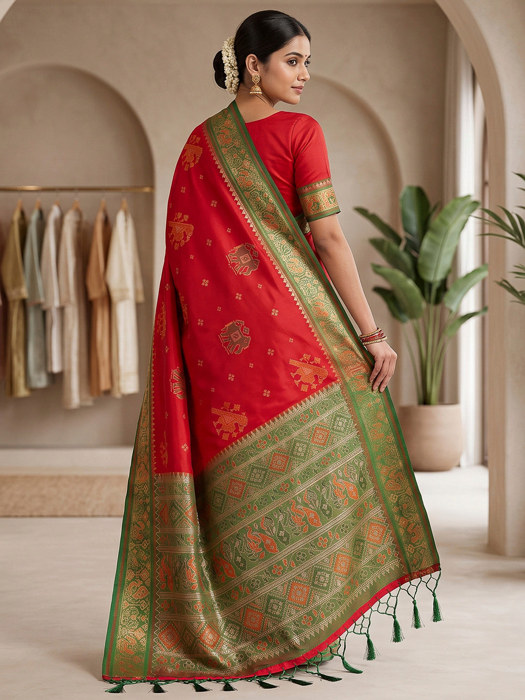Red Art Silk Woven Saree