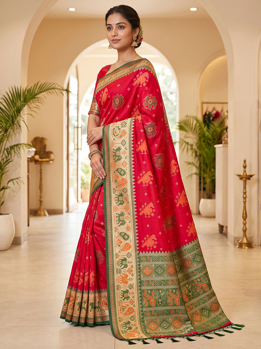 Red Art Silk Woven Saree