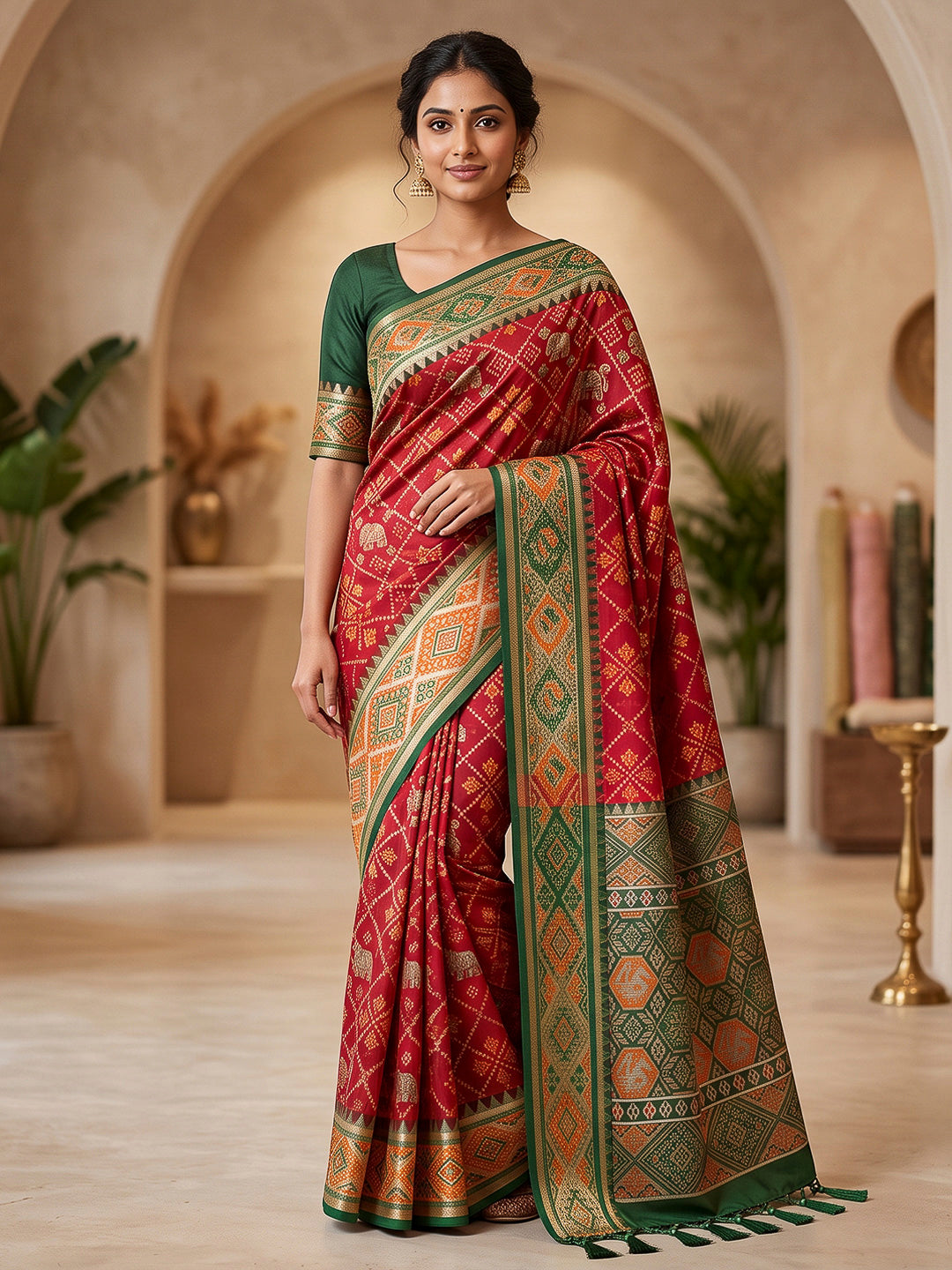 Red Art Silk Woven Saree