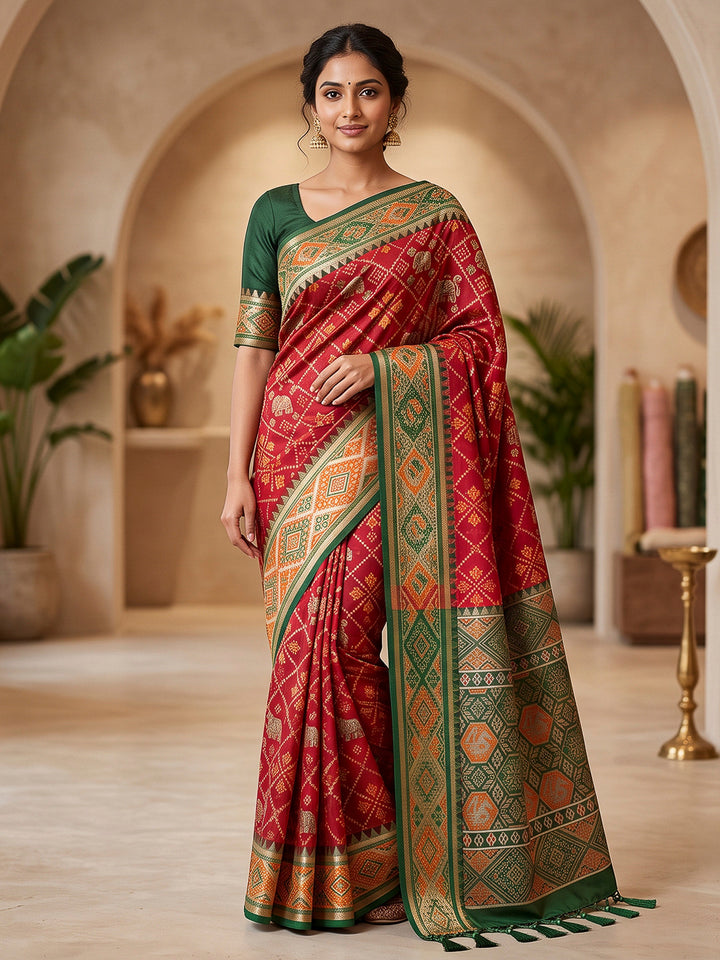 Red Art Silk Woven Saree