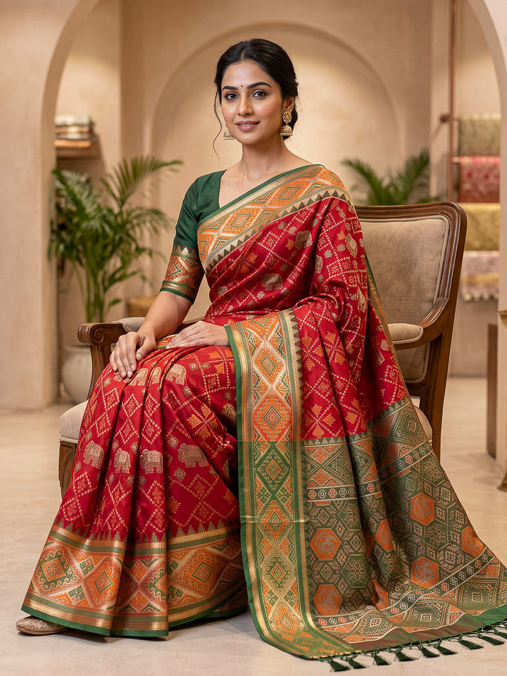 Red Art Silk Woven Saree