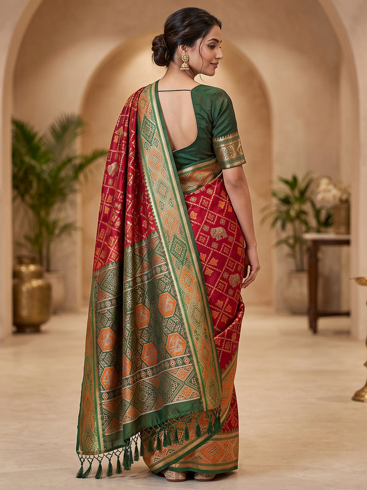 Red Art Silk Woven Saree
