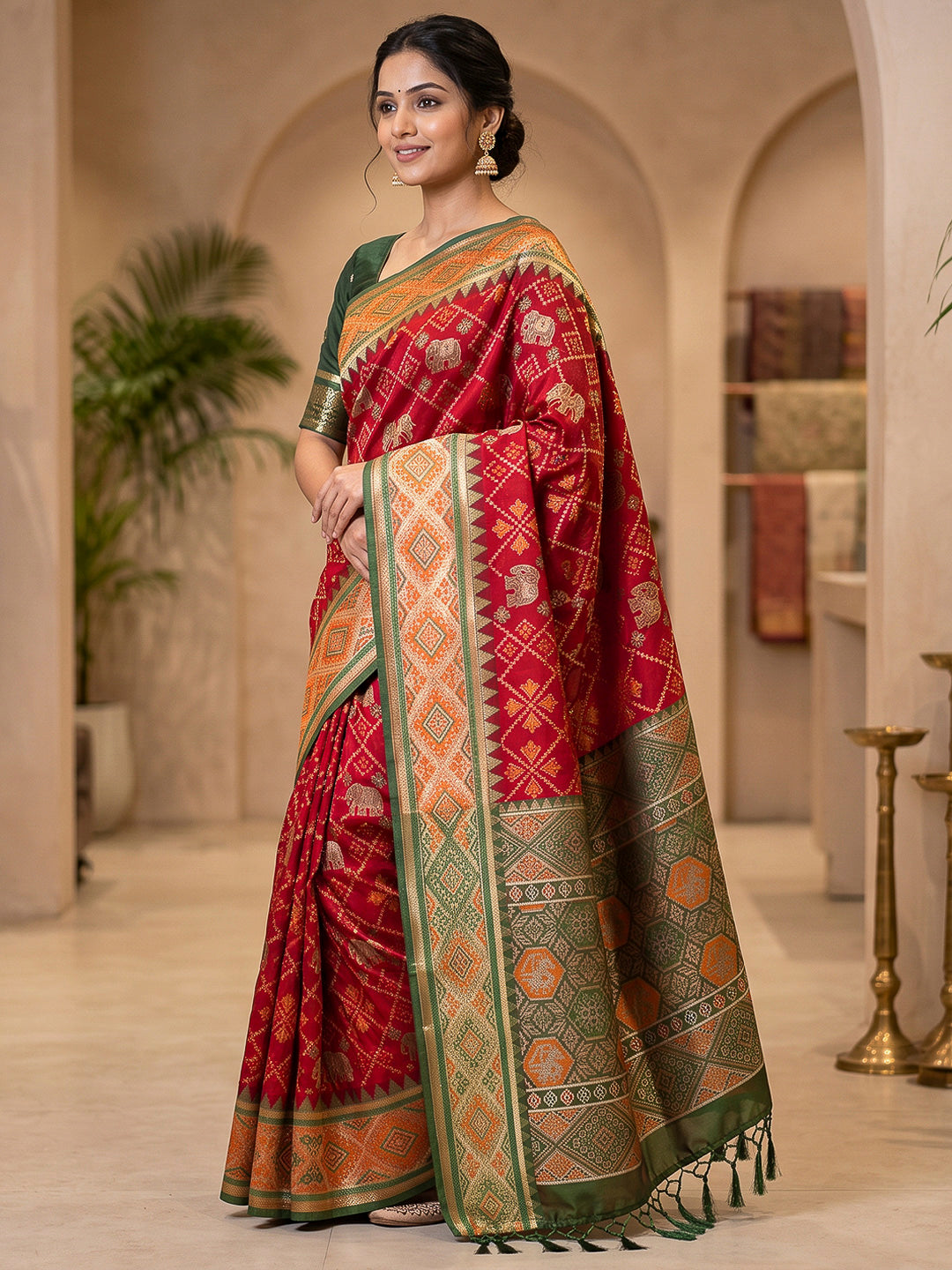 Red Art Silk Woven Saree