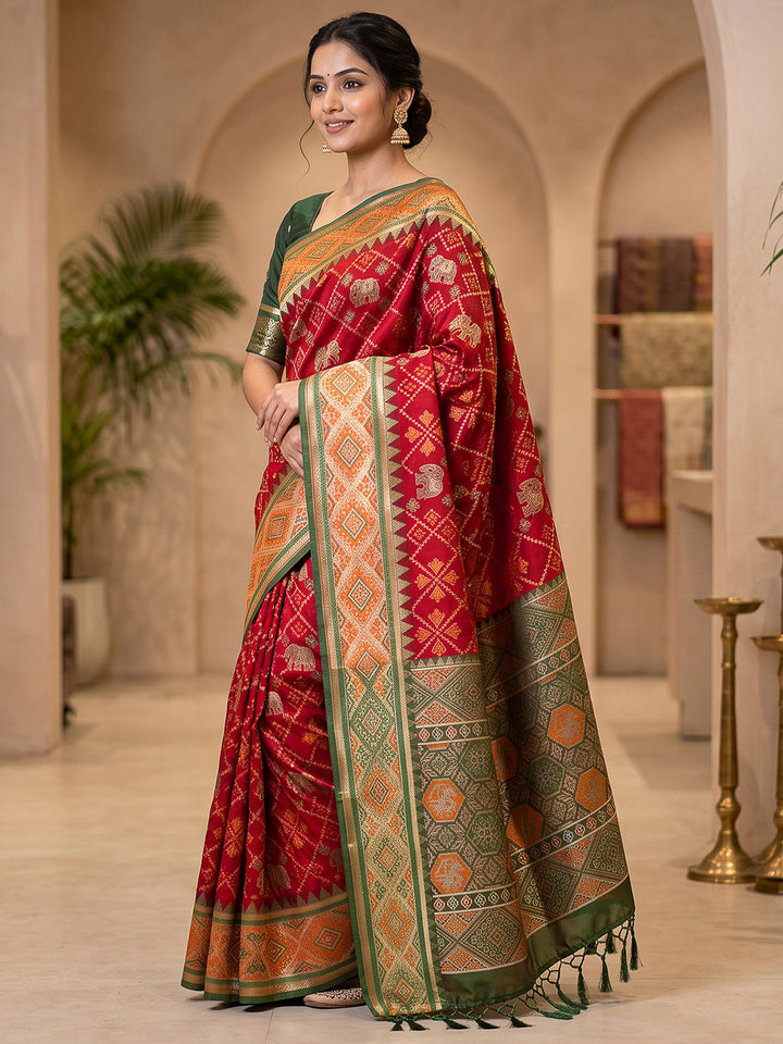 Red Art Silk Woven Saree
