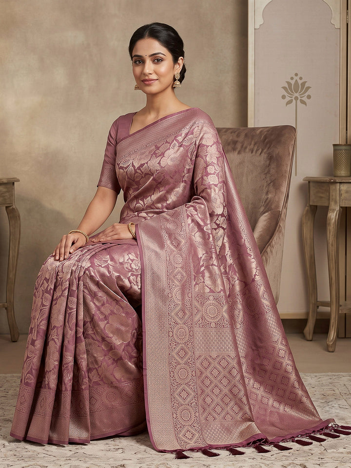 Lavender Art Silk Woven Saree