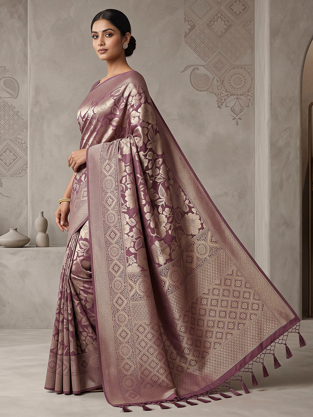Lavender Art Silk Woven Saree