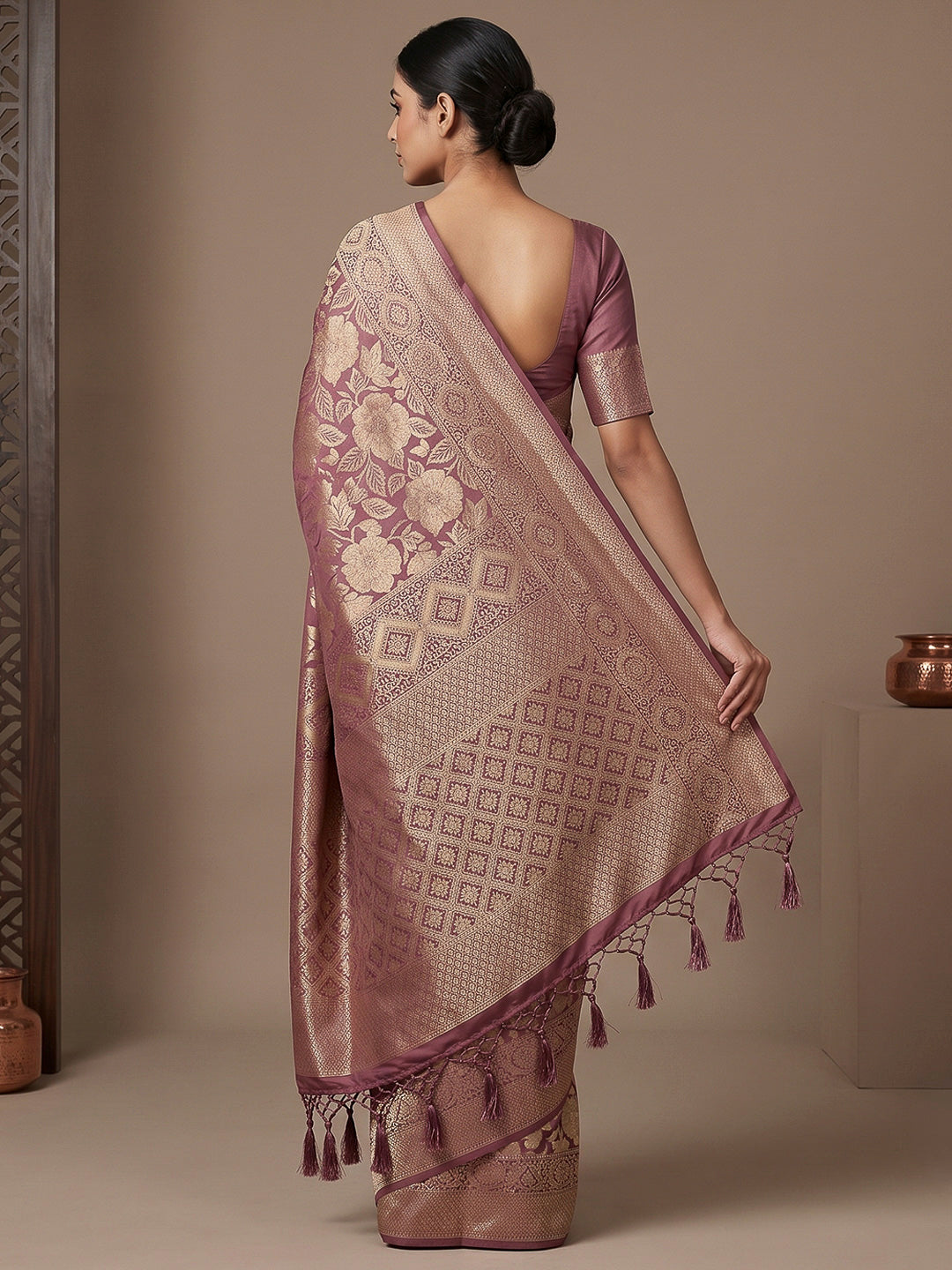Lavender Art Silk Woven Saree