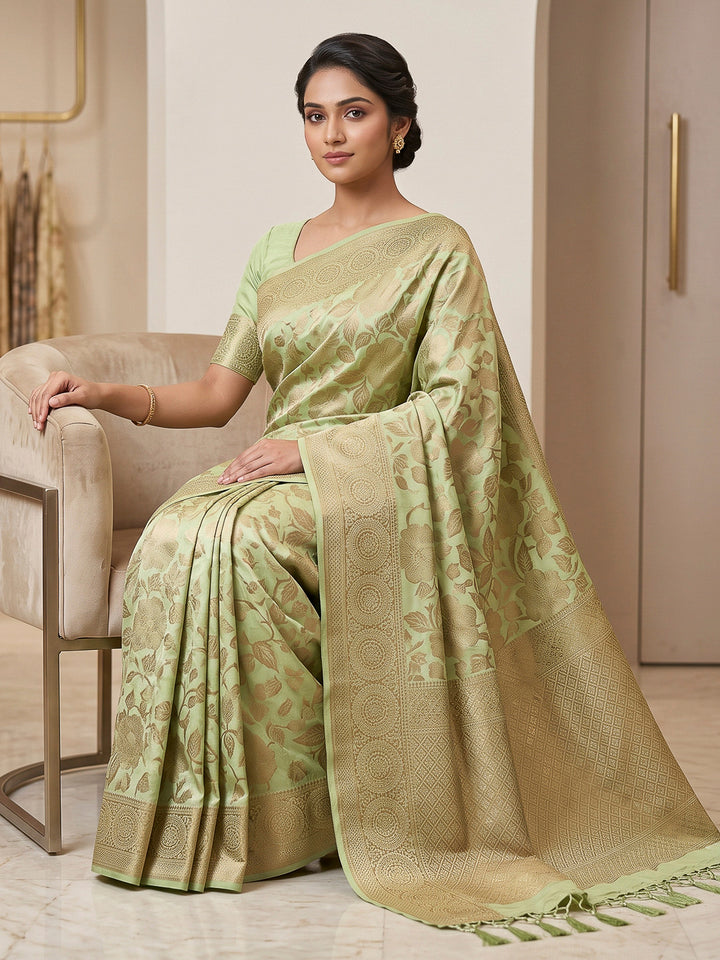 Pista-Green Art Silk Woven Saree