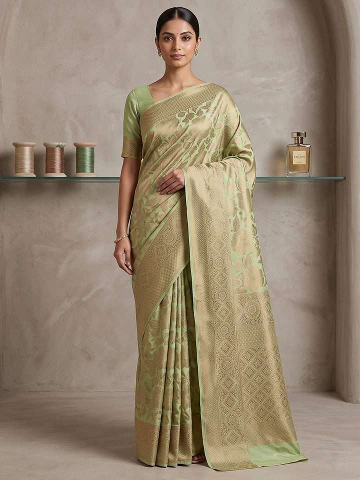 Pista-Green Art Silk Woven Saree