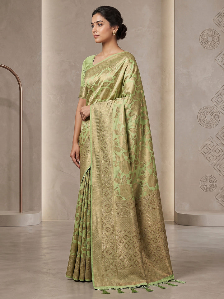 Pista-Green Art Silk Woven Saree