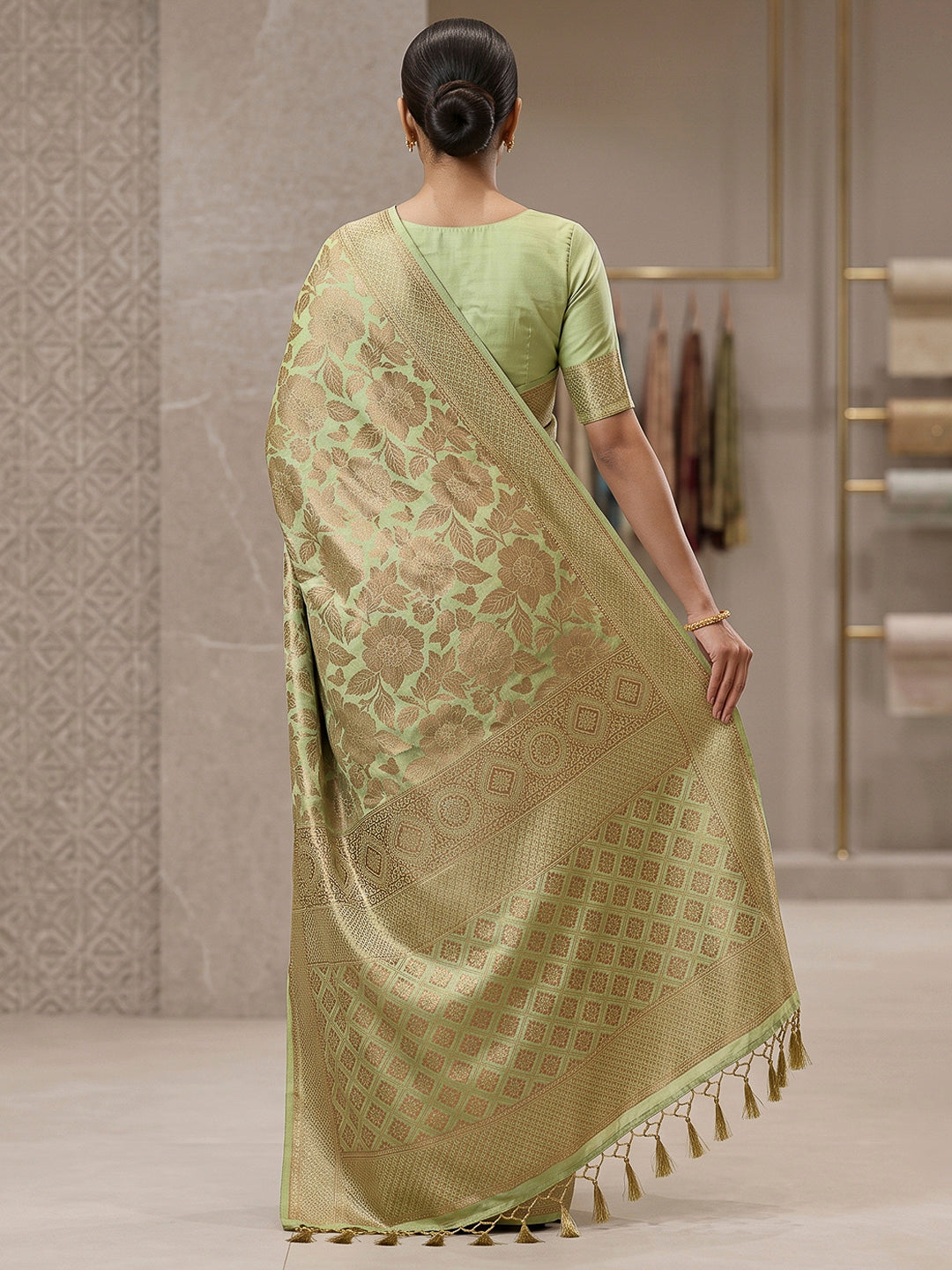 Pista-Green Art Silk Woven Saree